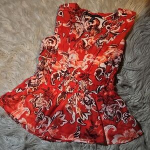 White House Black Market Red Floral Blouse